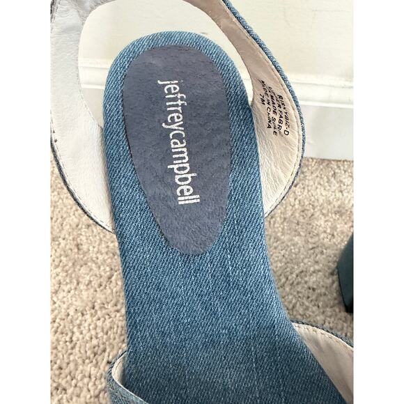 Jeffrey Campbell Patchwork Denim Platform Ankle Strap Sandals Blue Women's 7M - Picture 7 of 9